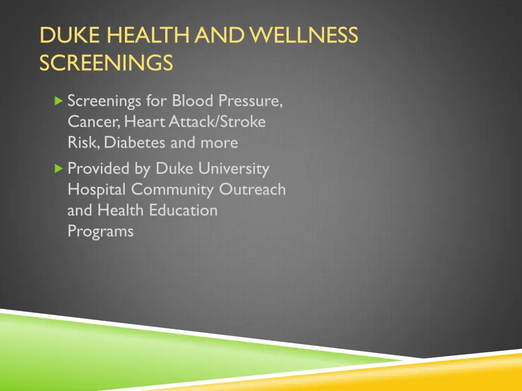 duke health and wellness screenings