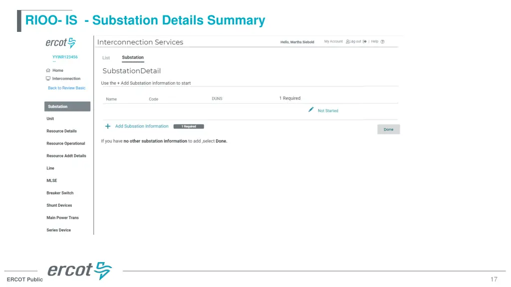 rioo is substation details summary