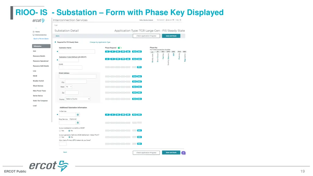 rioo is substation form with phase key displayed