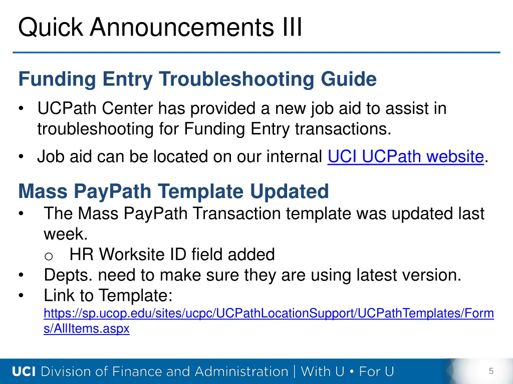quick announcements iii
