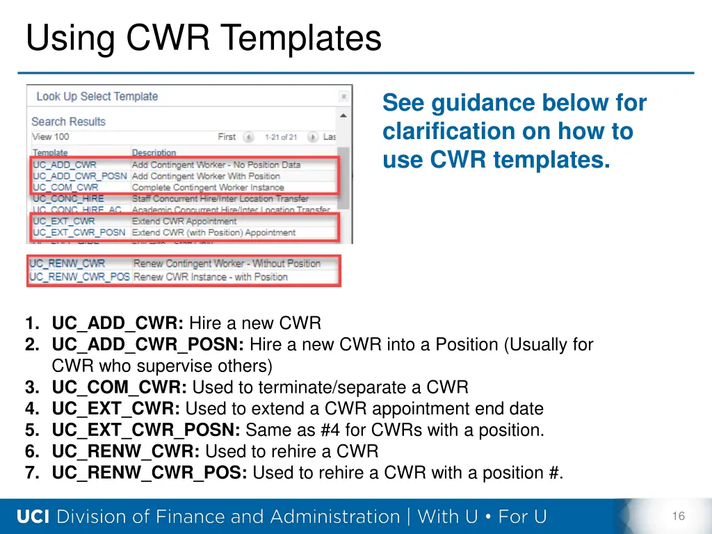 using cwr templates