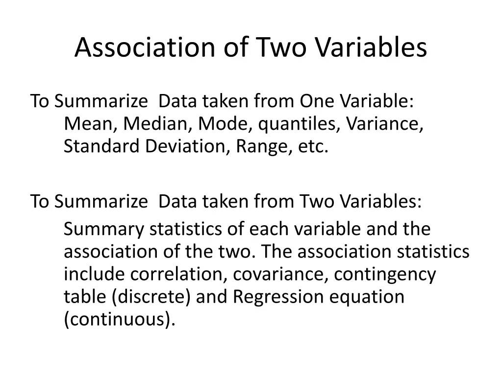 association of two variables