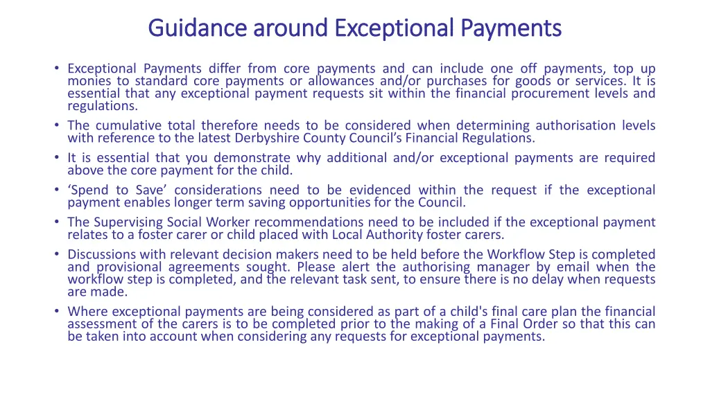 guidance around exceptional payments guidance