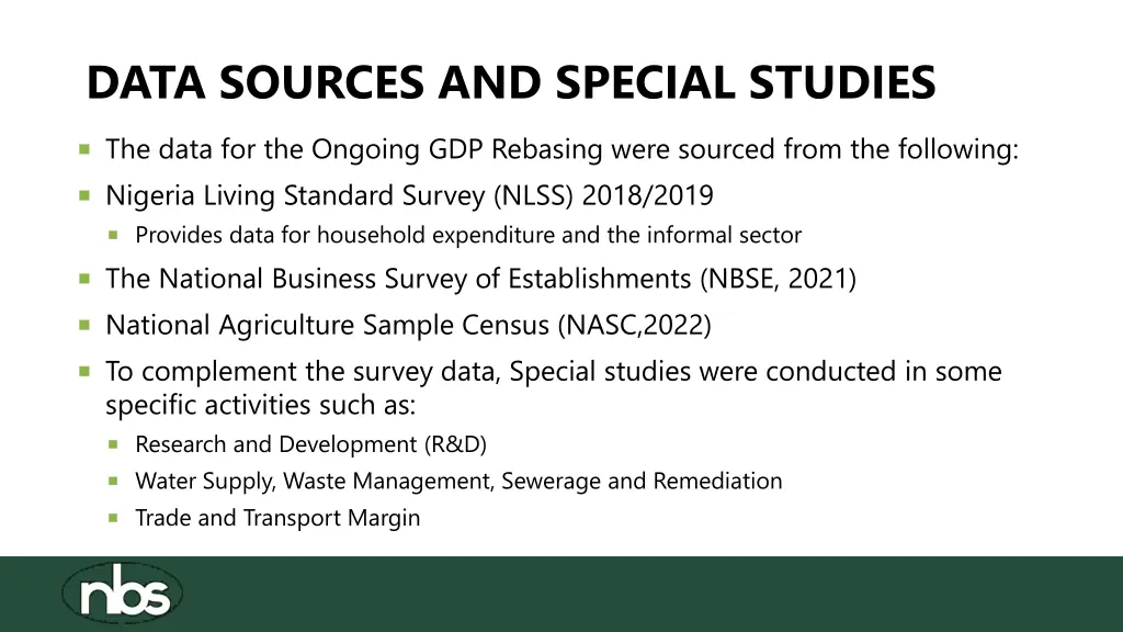 data sources and special studies