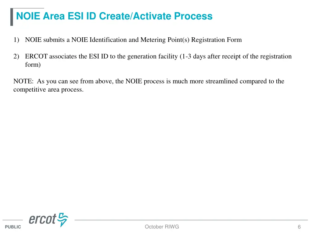 noie area esi id create activate process