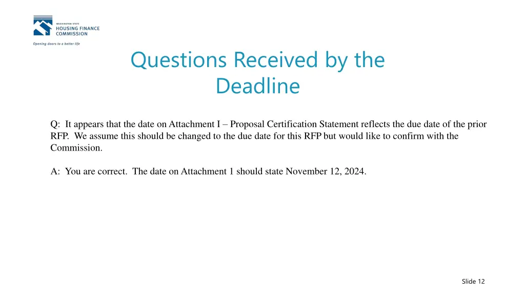 questions received by the deadline