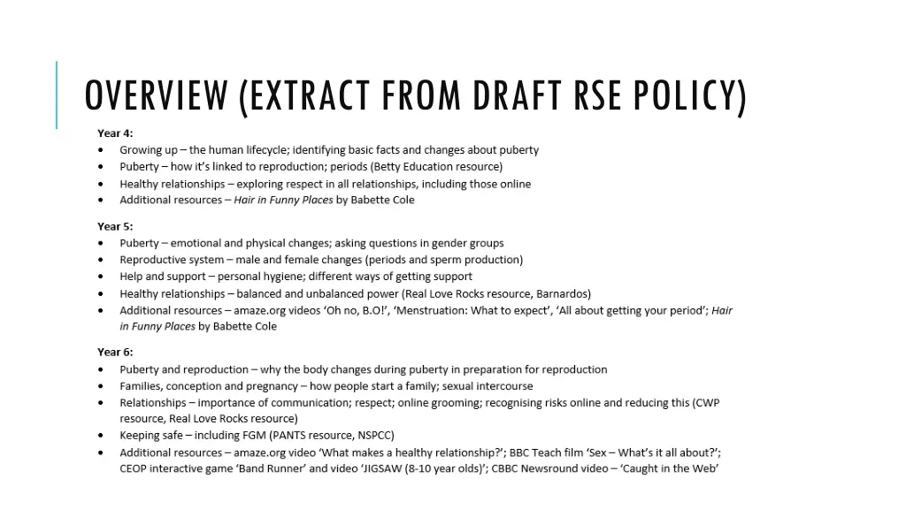 overview extract from draft rse policy