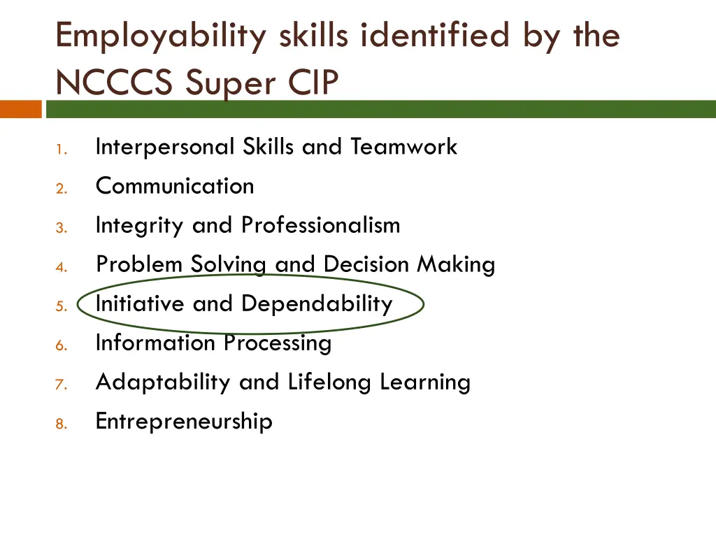 employability skills identified by the ncccs