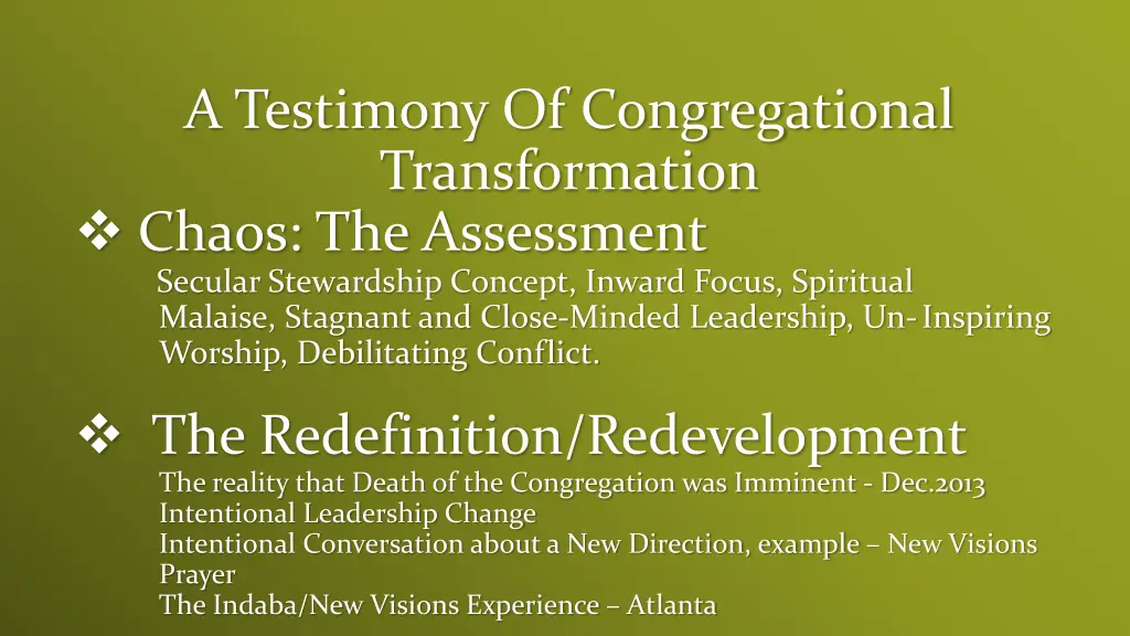 a testimony of congregational transformation