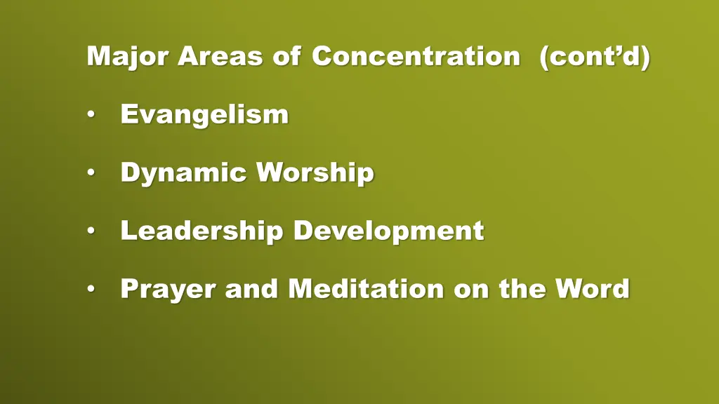 major areas of concentration cont d