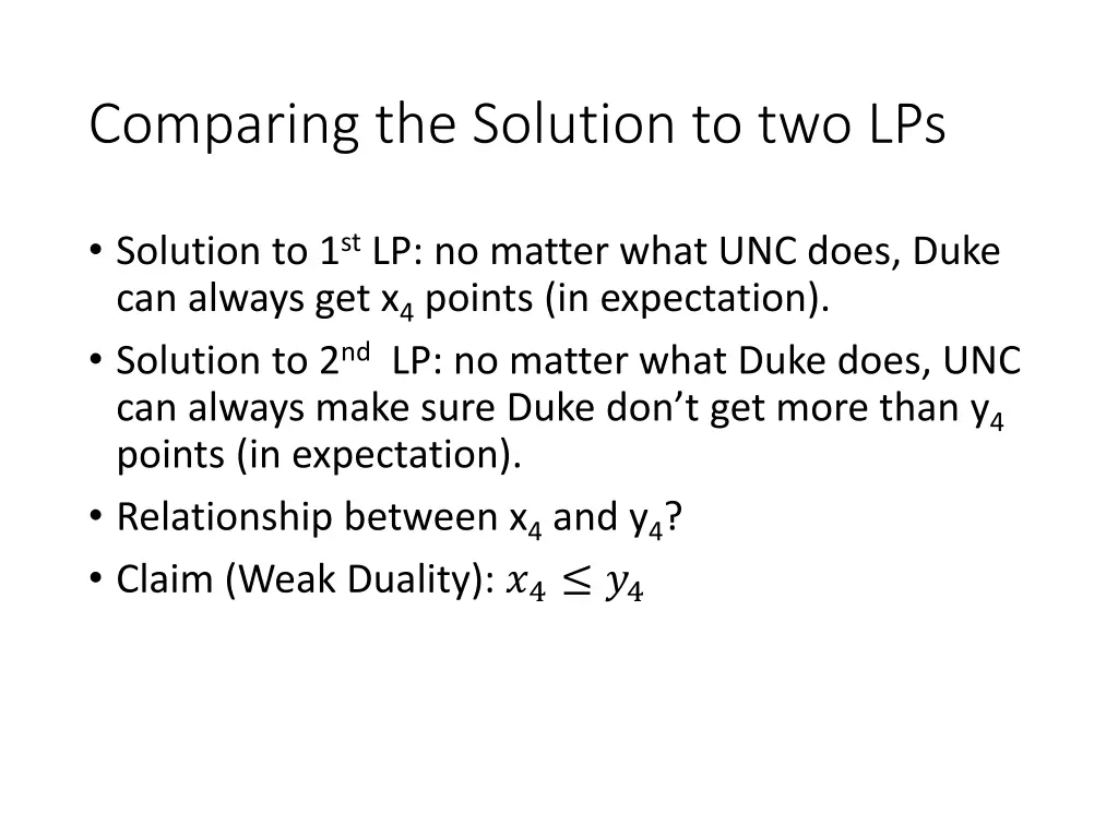 comparing the solution to two lps