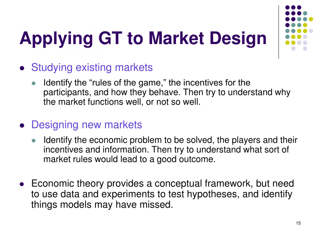 applying gt to market design