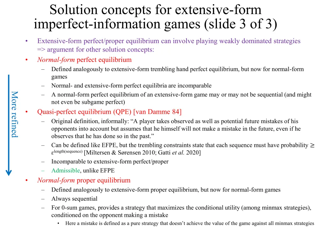 solution concepts for extensive form imperfect 2