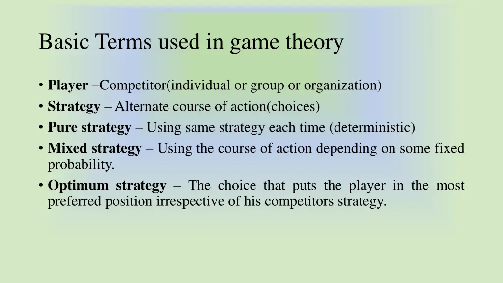 basic terms used in game theory