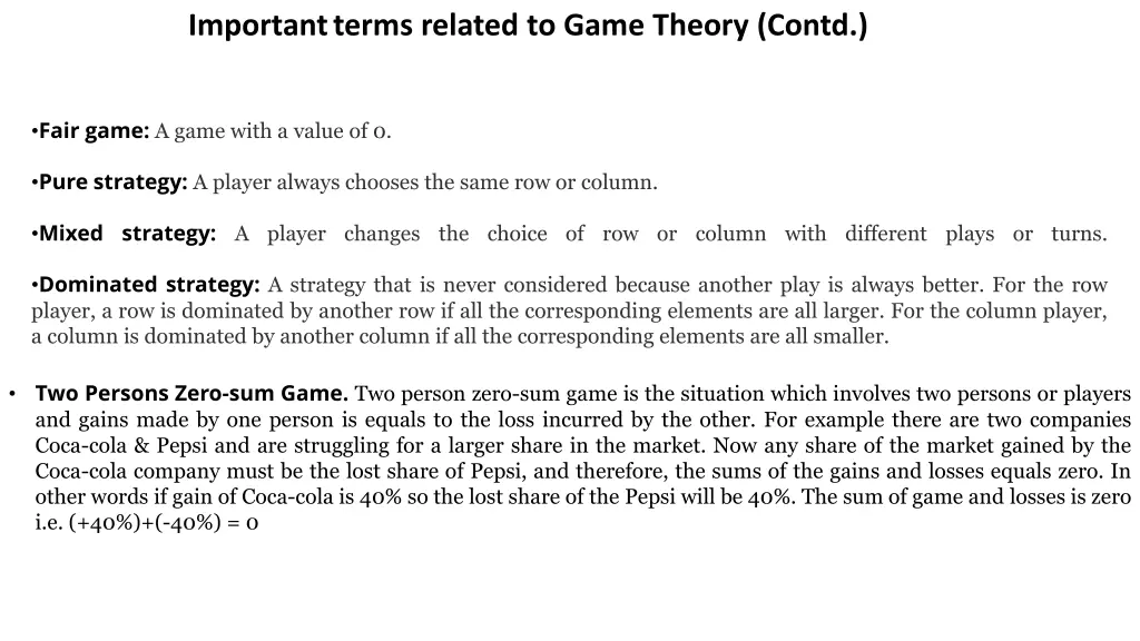 important terms related to game theory contd