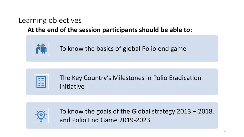 learning objectives at the end of the session