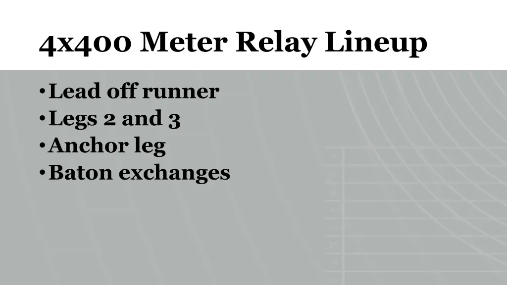 4x400 meter relay lineup