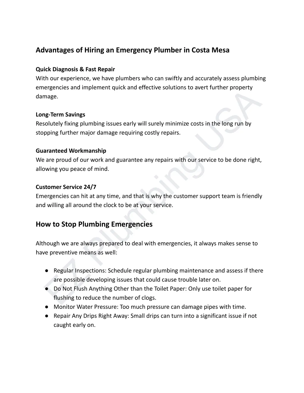 advantages of hiring an emergency plumber