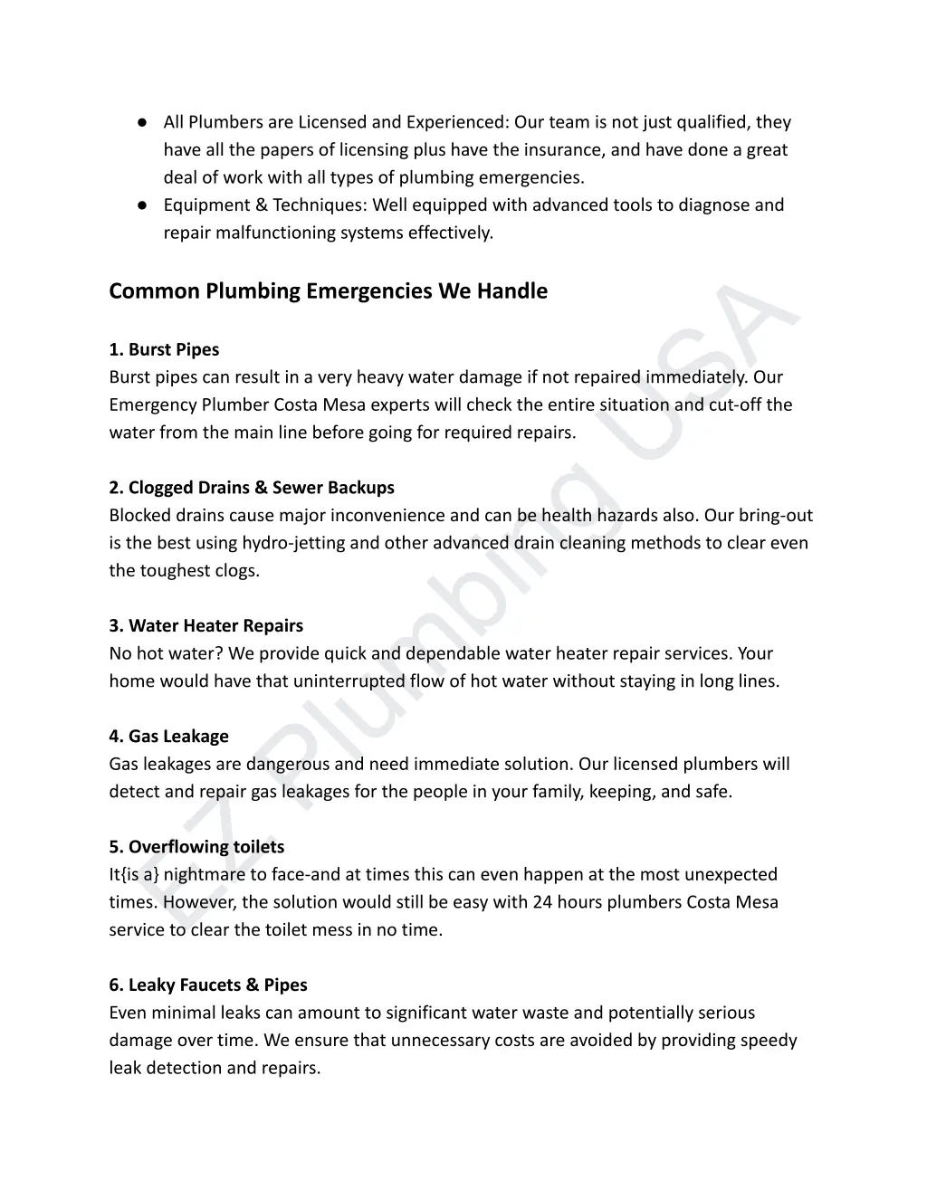 all plumbers are licensed and experienced