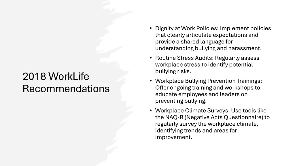 dignity at work policies implement policies that