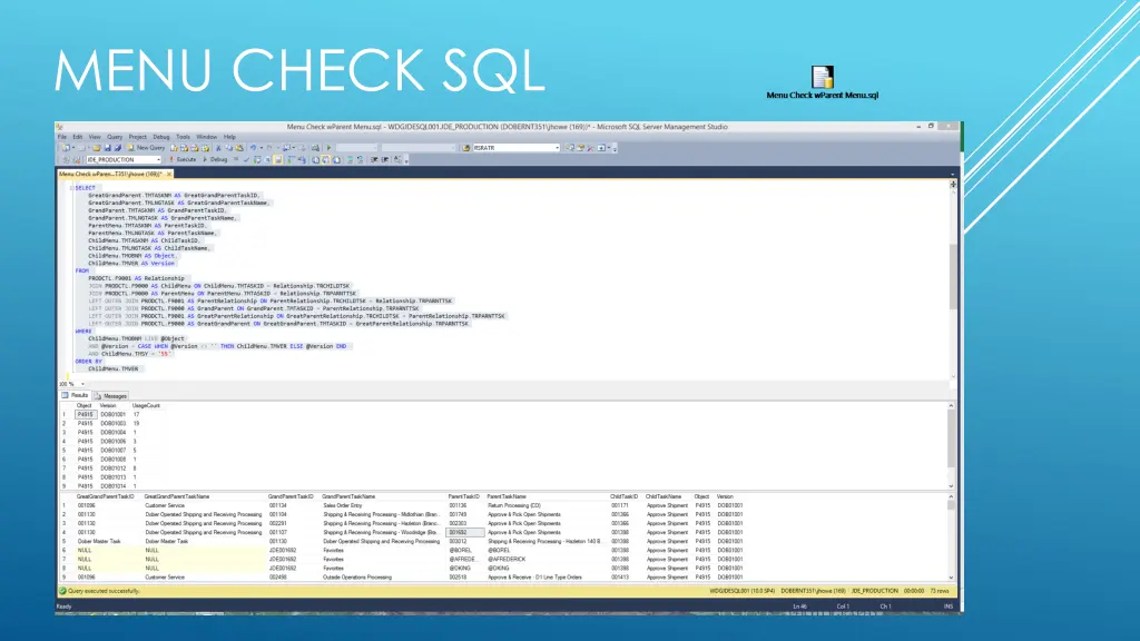 menu check sql