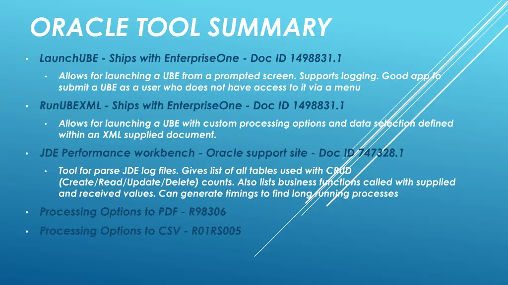 oracle tool summary