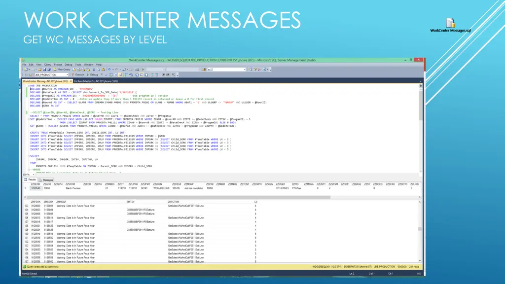 work center messages get wc messages by level