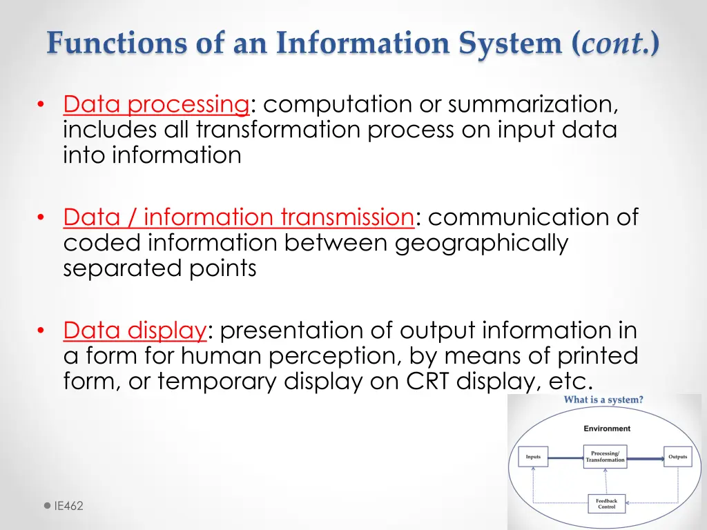 functions of an information system cont