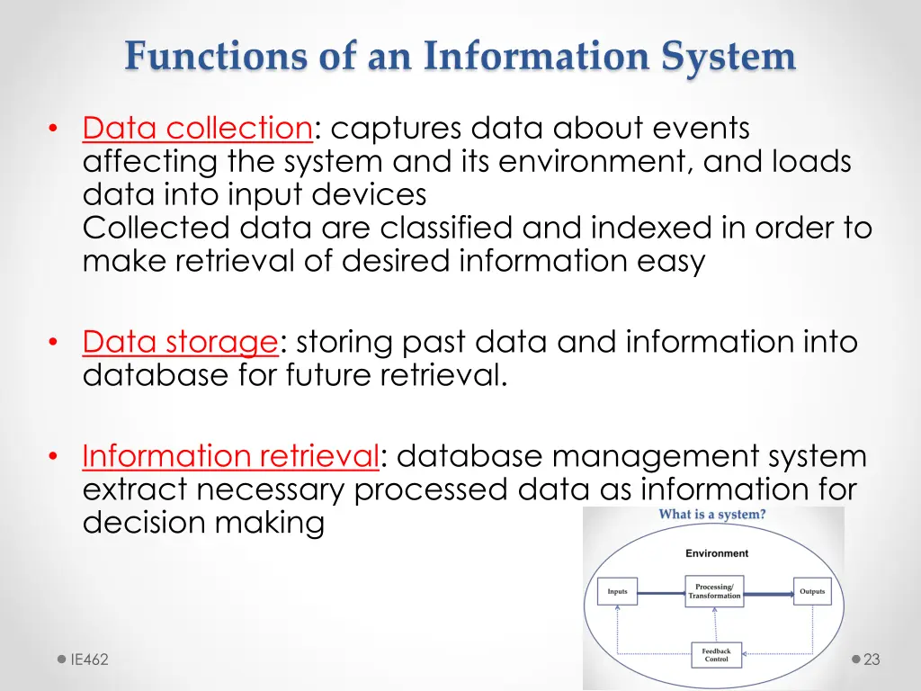 functions of an information system