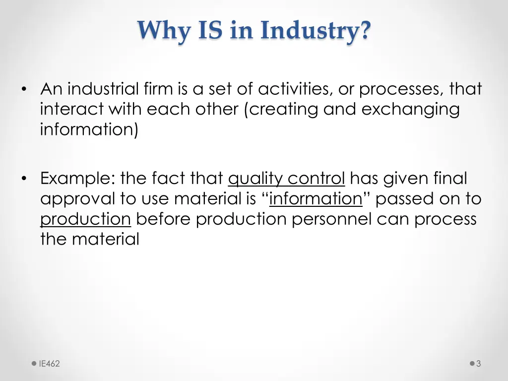 why is in industry