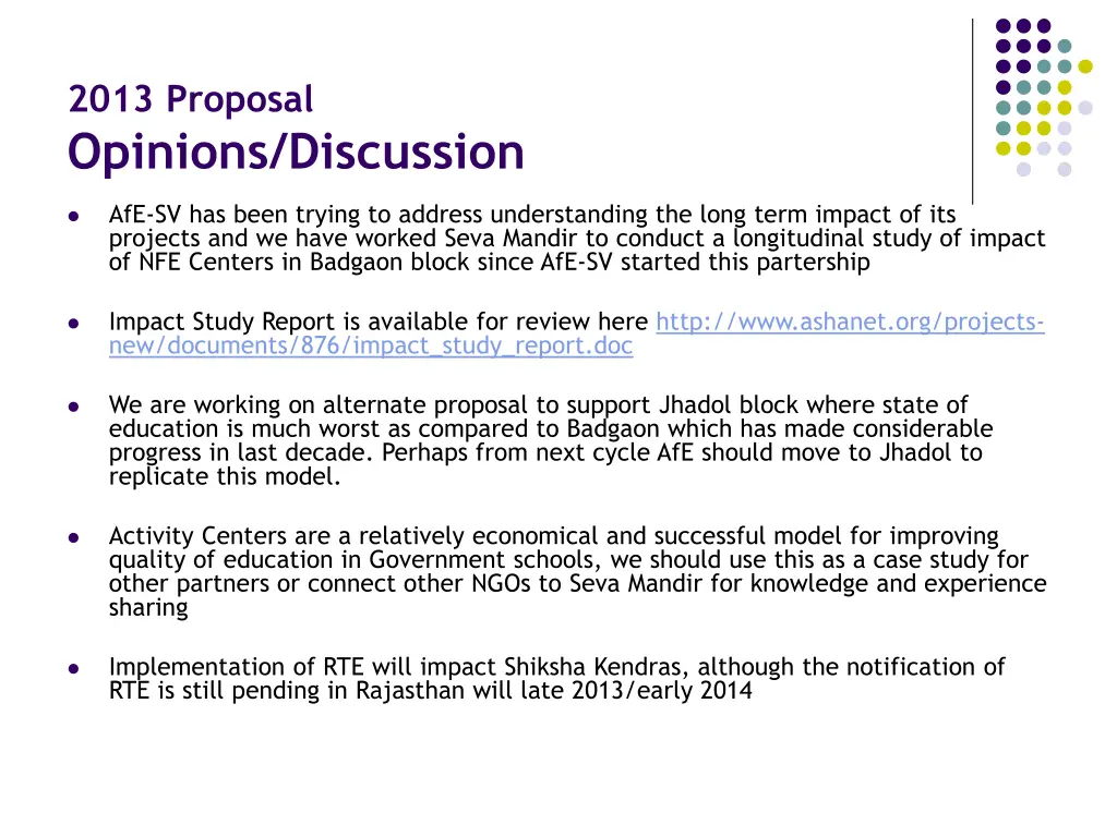 2013 proposal opinions discussion