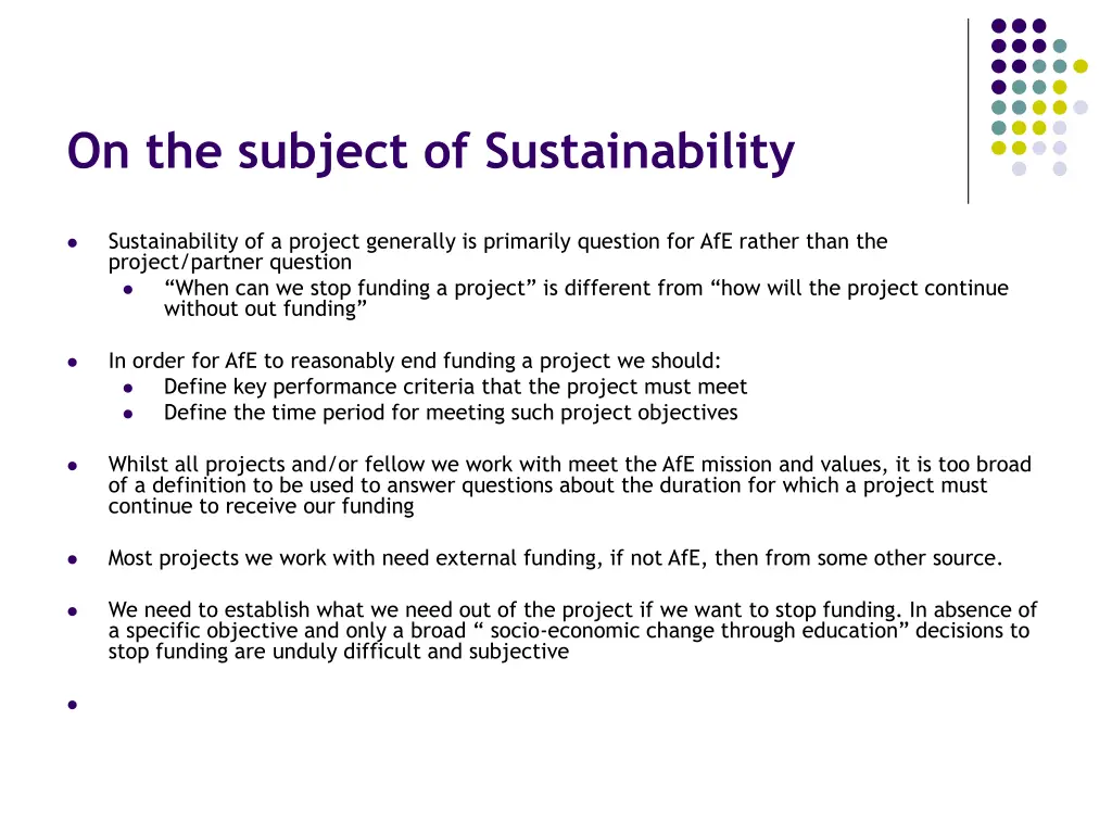 on the subject of sustainability