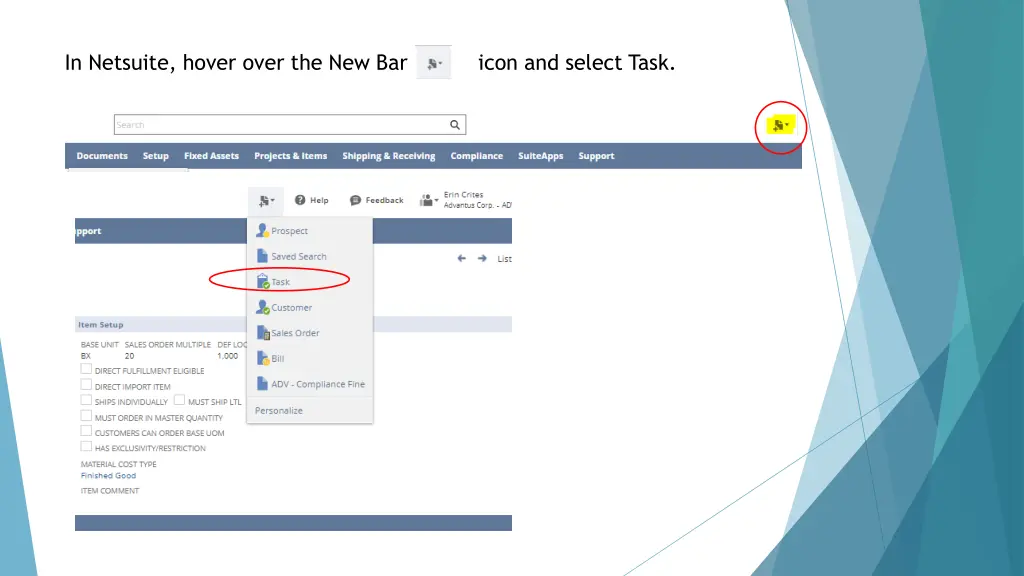 in netsuite hover over the new bar icon