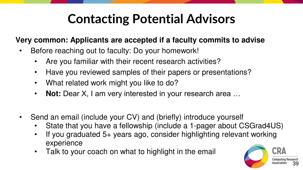 contacting potential advisors