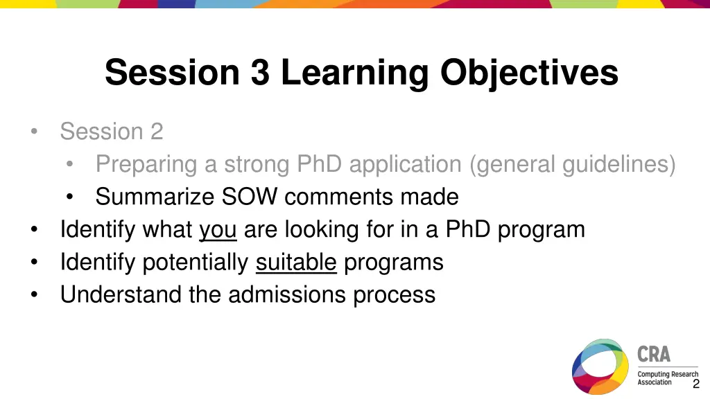 session 3 learning objectives
