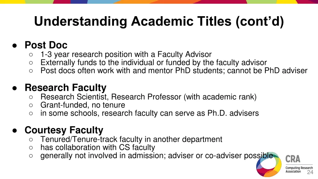 understanding academic titles cont d