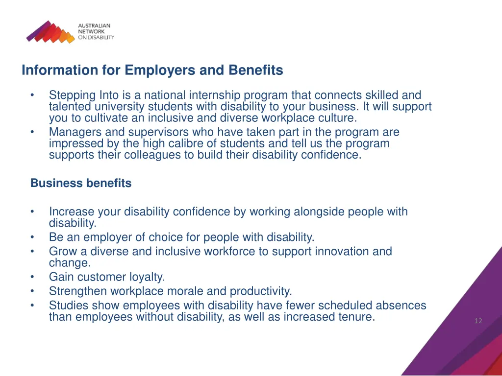 information for employers and benefits