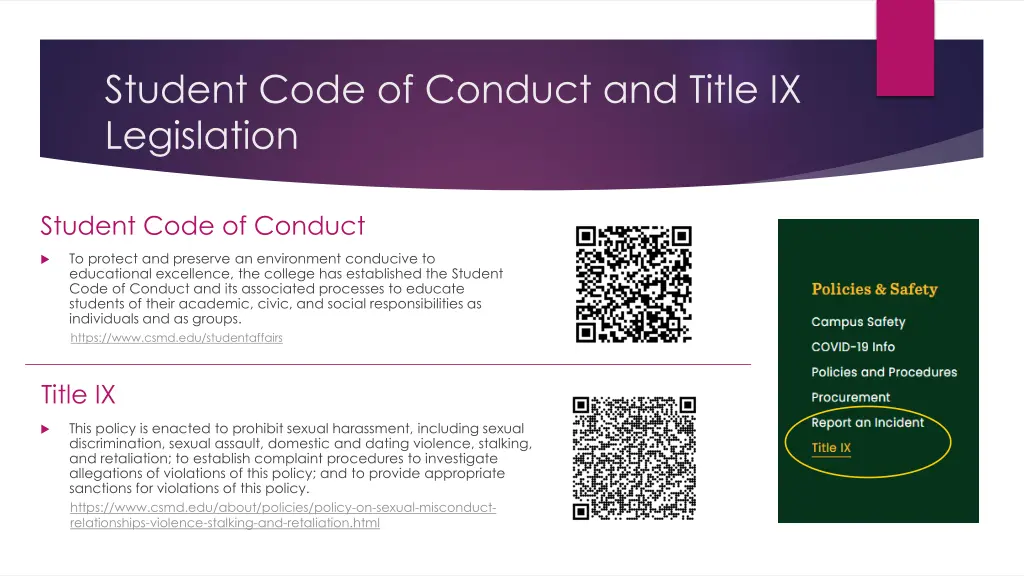 student code of conduct and title ix legislation
