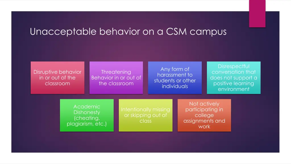 unacceptable behavior on a csm campus