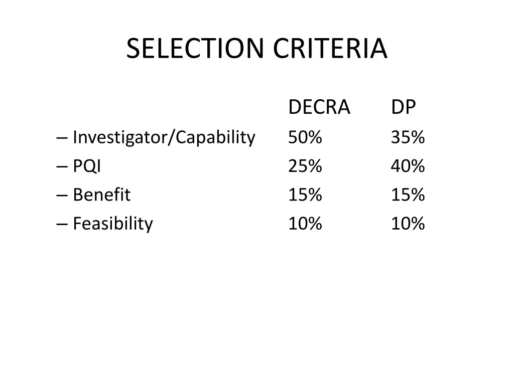 selection criteria