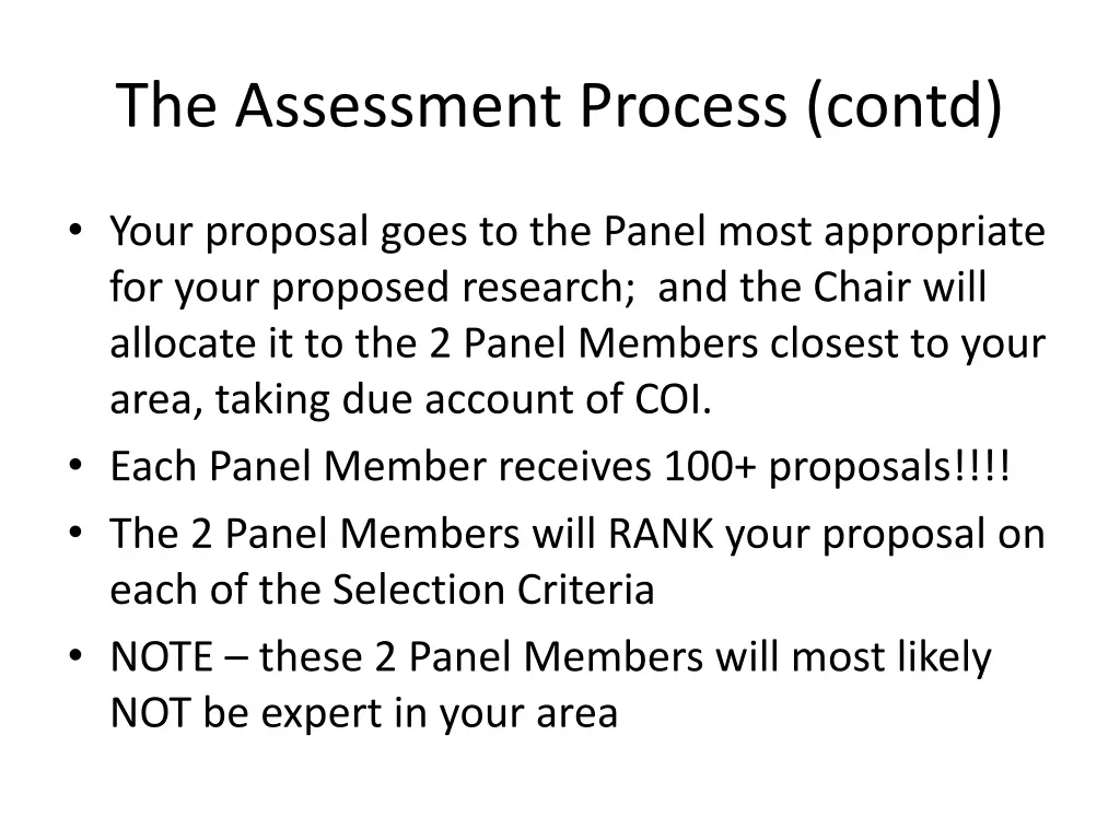 the assessment process contd