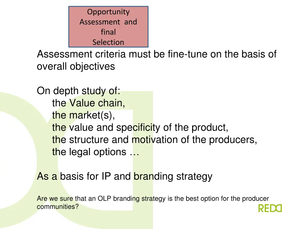 opportunity assessment and final selection