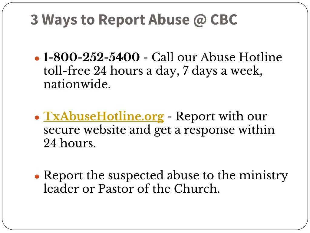 3 ways to report abuse @ cbc