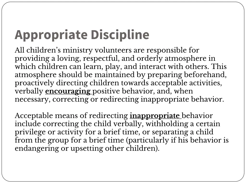 appropriate discipline all children s ministry