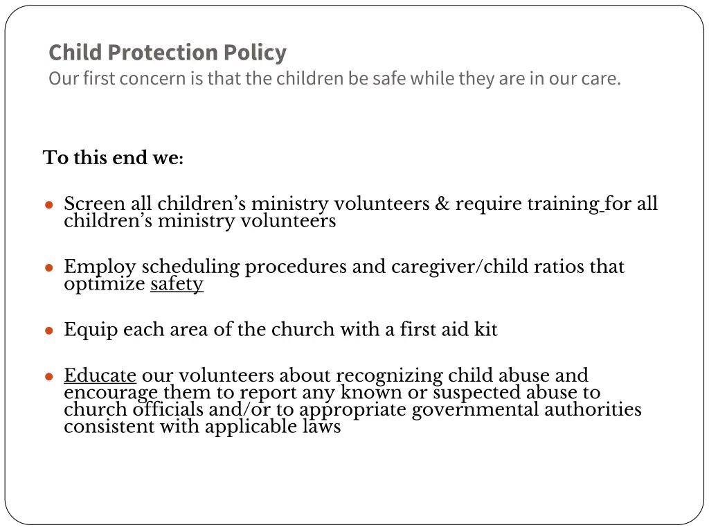 child protection policy our first concern is that