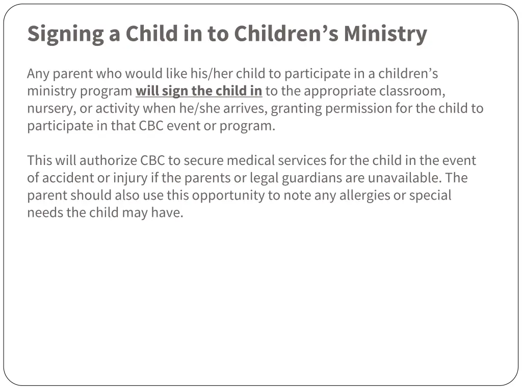 signing a child in to children s ministry