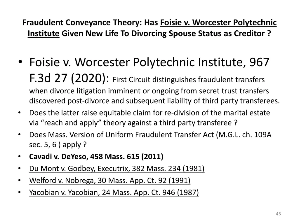 fraudulent conveyance theory has foisie