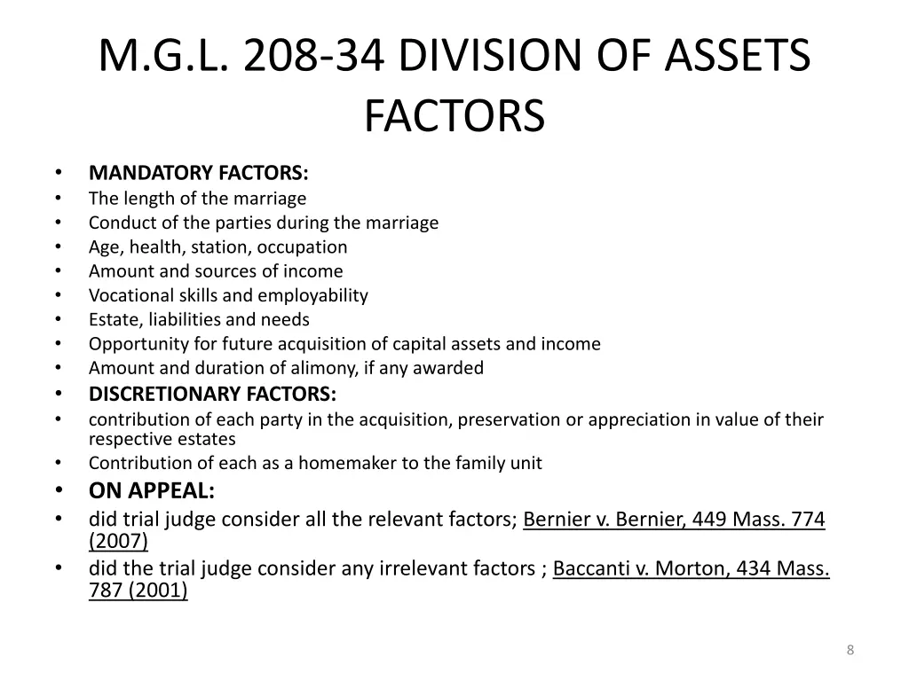 m g l 208 34 division of assets factors