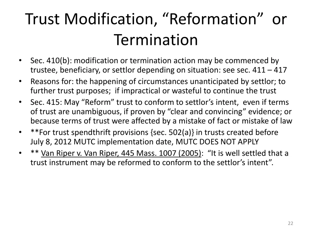 trust modification reformation or termination