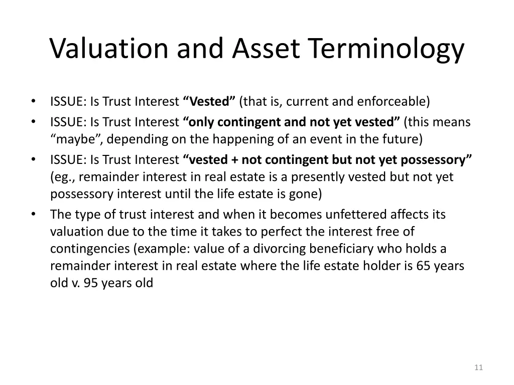 valuation and asset terminology